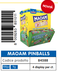 Maoam Pinball — caramelle dure ripiene con cuore liquido